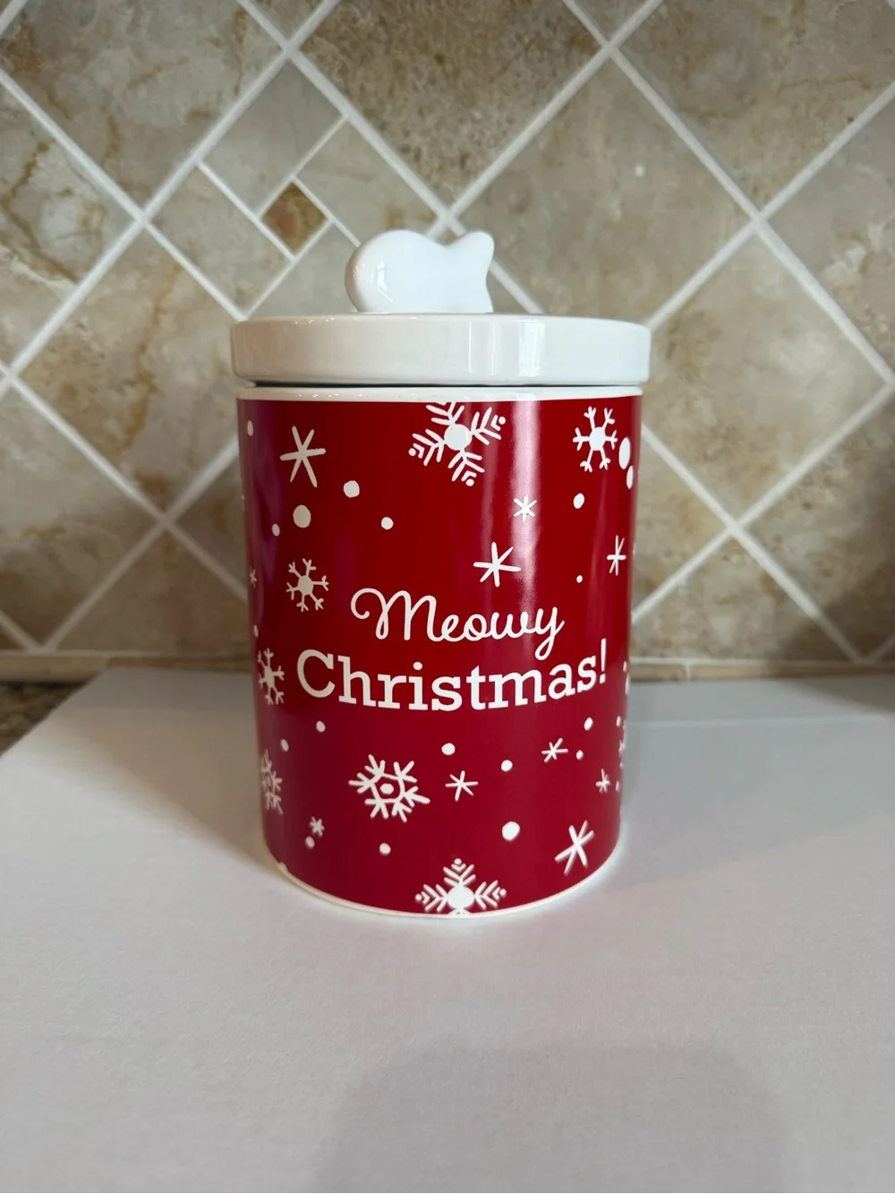 Wondershop at Target Red and White 'Meowy Christmas!' Holiday Pet Treat Jar